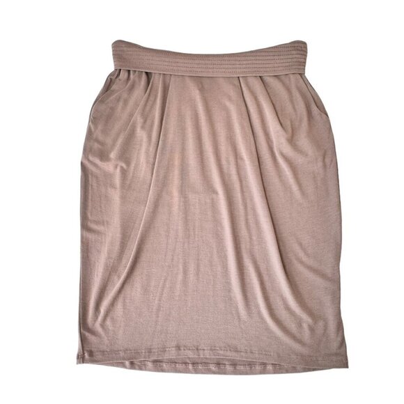 Michael Stars Skirt Sz.M Tan Modal Jersey Wide Waistband Above Knee Neutral - Picture 9 of 11